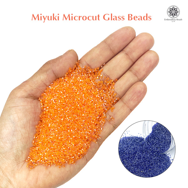 Miyuki Microcut Glass Beads Luster 1mm, Orange+Royal blue, 200 Grams