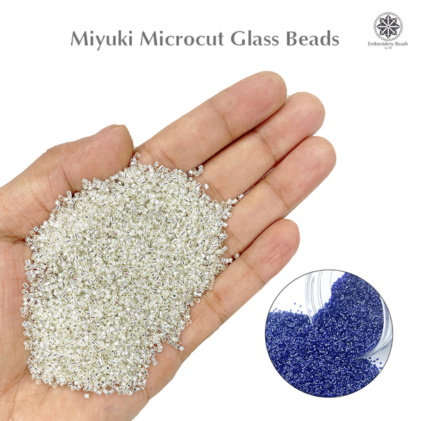 Miyuki Microcut Glass Beads Luster 1mm, Royal blue+Silver, 200 Grams
