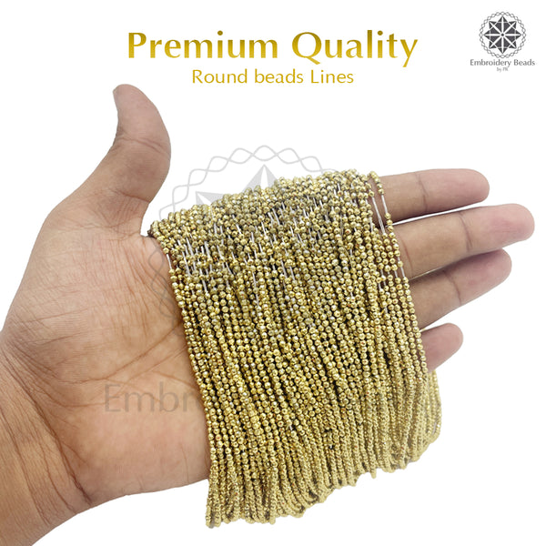 Crystal Bicone Round Beads Line | 2MM | Gold 10 Lines | Per Line Approx 180 Pieces | Total Approx 1800 Pieces