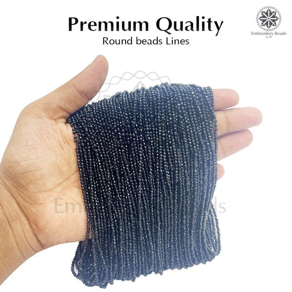Crystal Bicone Round Beads Line | 2MM | Black 20 Lines | Per Line Approx 180 Pieces | Total Approx 3600 Pieces