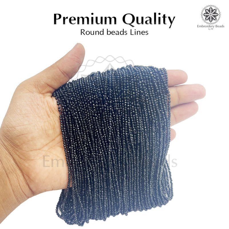 Crystal Bicone Round Beads Line | 2MM | Black 20 Lines | Per Line Approx 180 Pieces | Total Approx 3600 Pieces