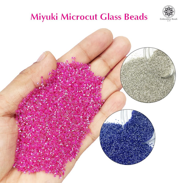 Miyuki Microcut Glass Beads Luster 1mm, Royal Blue+Silver+Rembo Pink, 450 Grams
