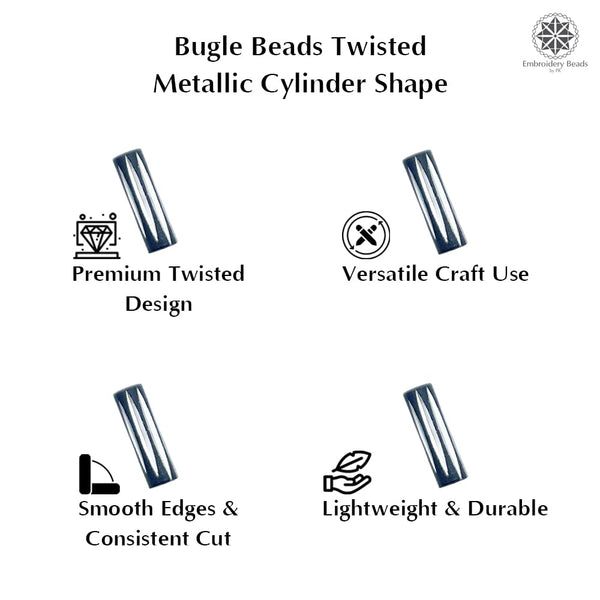 Twisted Metallic Cylinder Shape Beads 10mm, Black (100 Pieces)