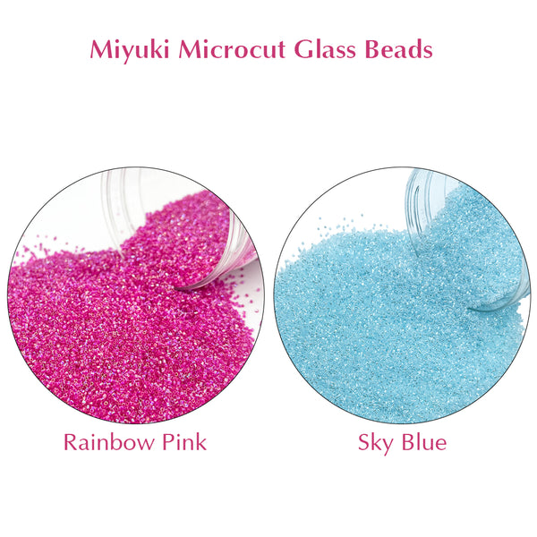 Miyuki Microcut Glass Beads Luster 1mm, Rainbow pink+Sky blue, 200 Grams