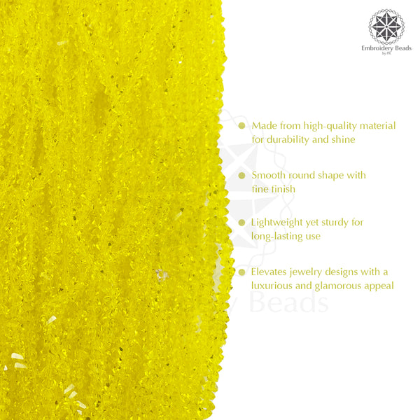 Crystal Bicone Triangle Beads Line | 4MM | Yellow 5 Lines | Per Line Approx 120 Pieces | Total Approx 600 Pieces