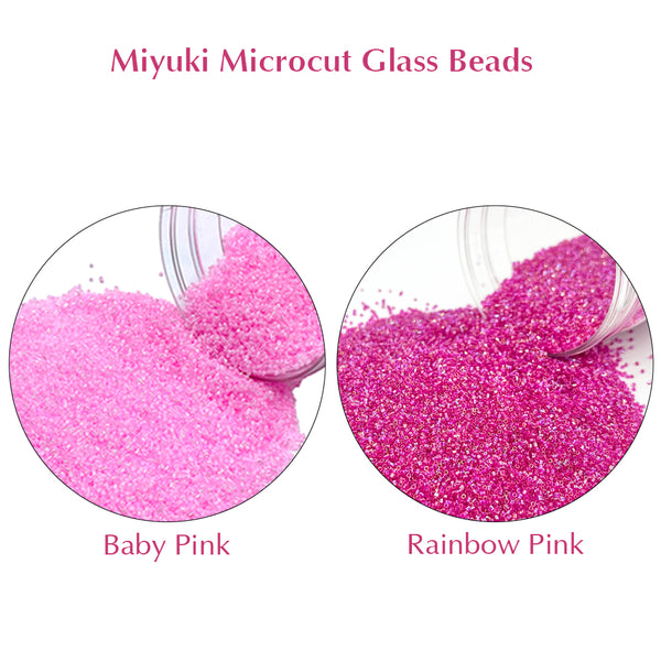 Miyuki Microcut Glass Beads Luster 1mm, Baby pink+Rainbow pink, 200 Grams