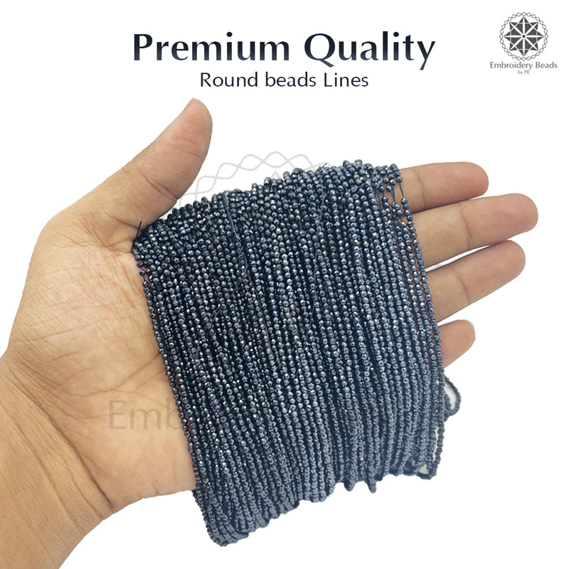Crystal Bicone Round Beads Line | 2MM | Dark Navy 20 Lines | Per Line Approx 180 Pieces | Total Approx 3600 Pieces