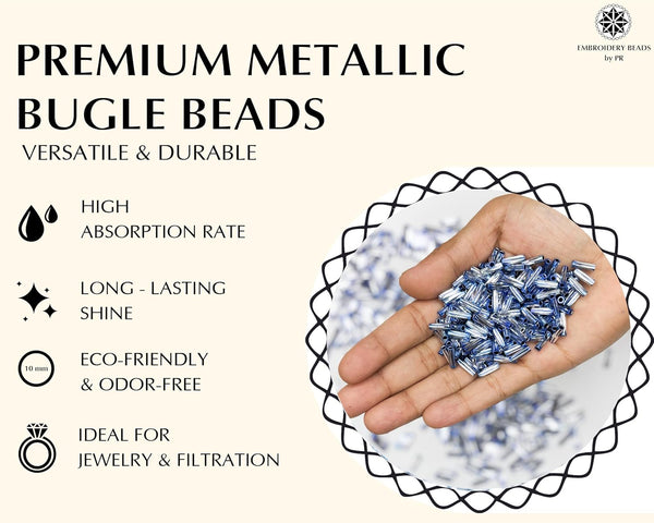 Embroidery Beads, Twisted Metallic Cylinder Shape Beads 10mm, Dark Blue (100 Pieces) Making Embroidery Craft DIY Work Jewellery