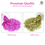 Metallic Flat Round Sequins 3mm, 200 Grams - Pink + Gold