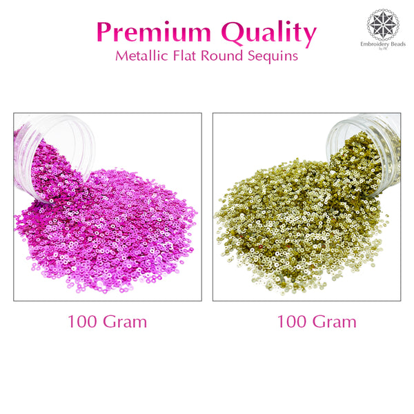 Metallic Flat Round Sequins 3mm, 200 Grams - Pink + Gold