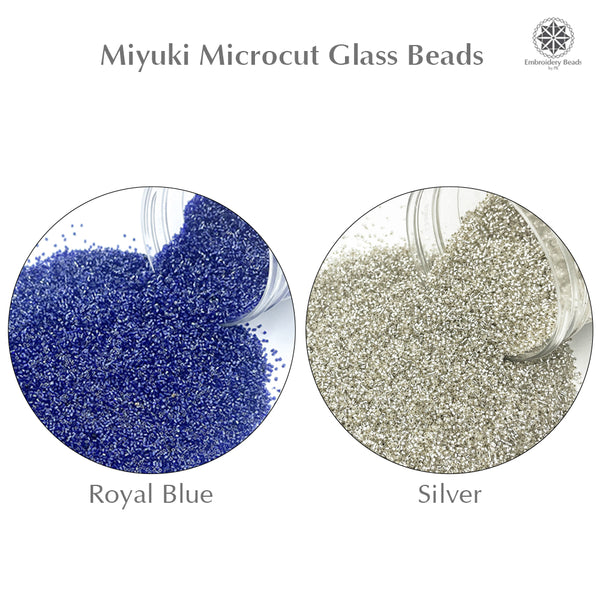 Miyuki Microcut Glass Beads Luster 1mm, Royal blue+Silver, 200 Grams