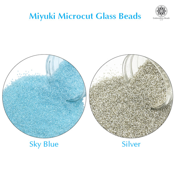 Miyuki Microcut Glass Beads Luster 1mm, Sky Blue+Silver, 200 Grams