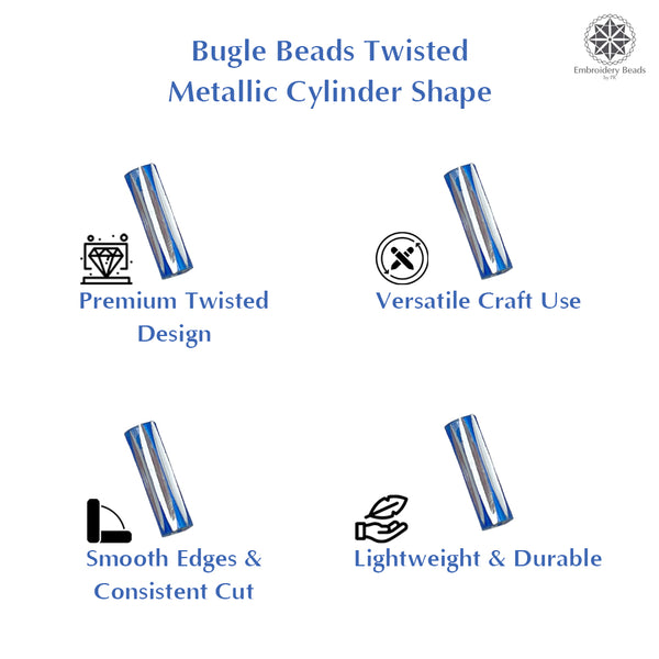 Twisted Metallic Cylinder Shape Beads 10mm, Dark Blue (100 Pieces) Making Embroidery Craft DIY Work Jewellery