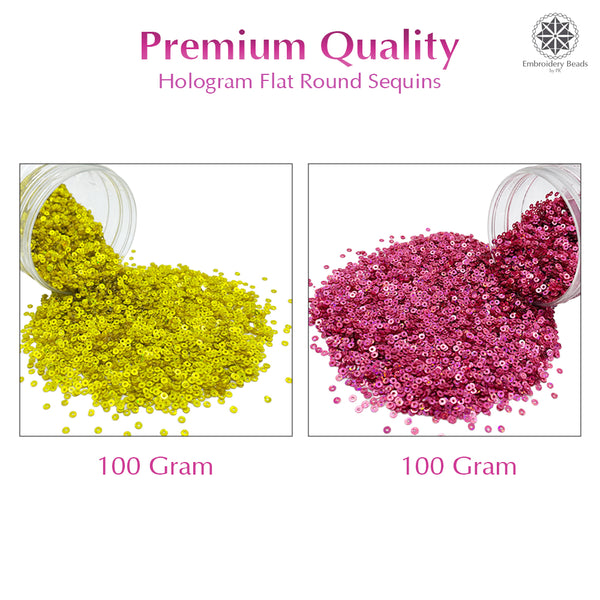Hologram Flat Round Sequins 3mm, 200 Grams - Buttercup + Light Pink