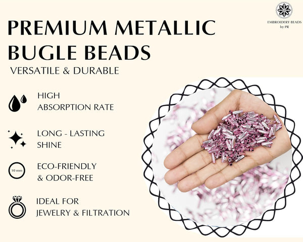 Embroidery Beads, Twisted Metallic Cylinder Shape Beads 10mm, Pink (100 Pieces) Making Embroidery Craft DIY Work Jewellery