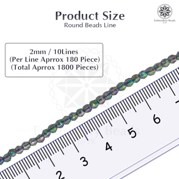 Crystal Bicone Round Beads Line | 2MM | Rainbow Grey 10 Lines | Per Line Approx 180 Pieces | Total Approx 1800 Pieces