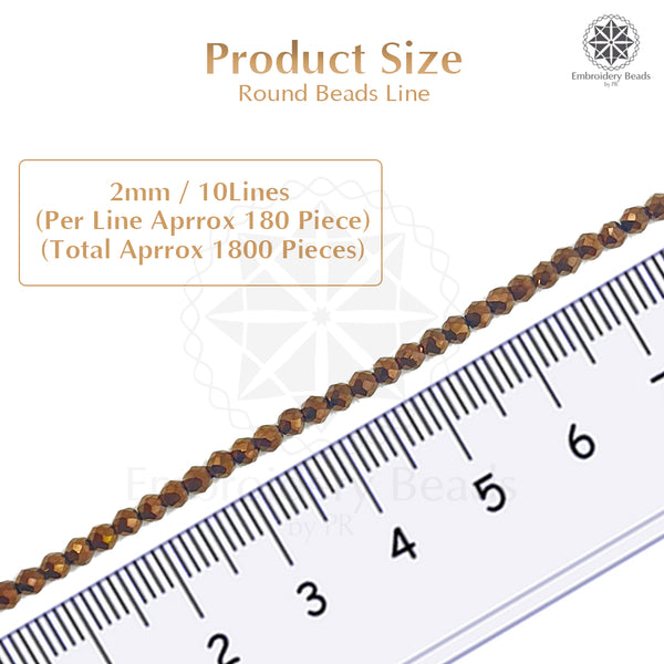 Crystal Bicone Round Beads Line | 2MM | Copper 10 Lines | Per Line Approx 180 Pieces | Total Approx 1800 Pieces
