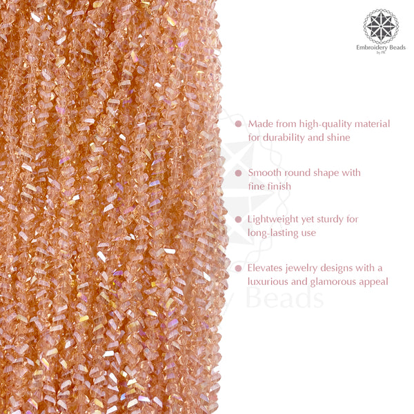 Crystal Bicone Triangle Beads Line | 4MM | Peach 5 Lines | Per Line Approx 120 Pieces | Total Approx 600 Pieces