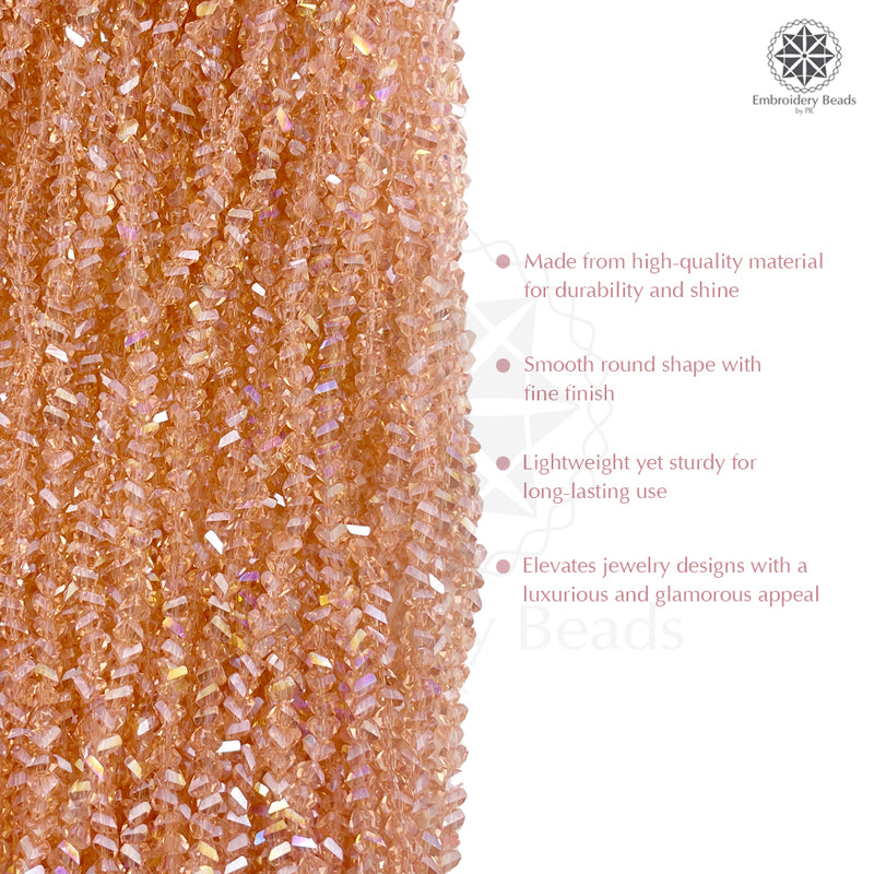 Crystal Bicone Triangle Beads Line | 4MM | Peach 5 Lines | Per Line Approx 120 Pieces | Total Approx 600 Pieces