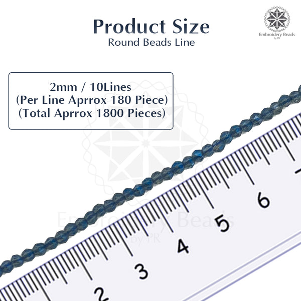 Crystal Bicone Round Beads Line | 2MM | Montana 10 Lines | Per Line Approx 180 Pieces | Total Approx 1800 Pieces