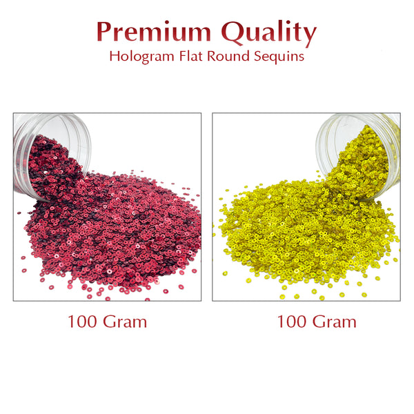 Hologram Flat Round Sequins 3mm, 200 Grams - Buttercup + Dark Red
