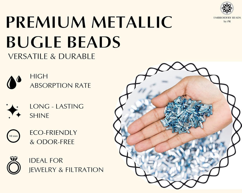 Embroidery Beads, Twisted Metallic Cylinder Shape Beads 10mm, Blue (100 Pieces) Making Embroidery Craft DIY Work Jewellery