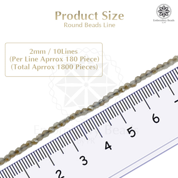 Crystal Bicone Round Beads Line | 2MM | Cream 10 Lines | Per Line Approx 180 Pieces | Total Approx 1800 Pieces