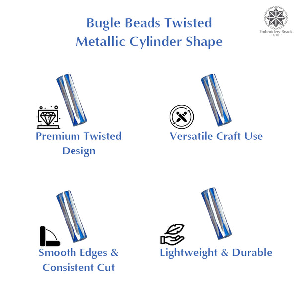 Twisted Metallic Cylinder Shape Beads Mix 10mm, Blue+Dark Blue (200 Pieces) Making Embroidery Craft DIY Work Jewellery
