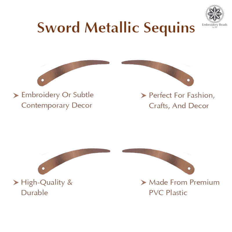 Sword Shape Metallic Sequins 34x5mm, 200 Grams - Light Brown + Dark Red
