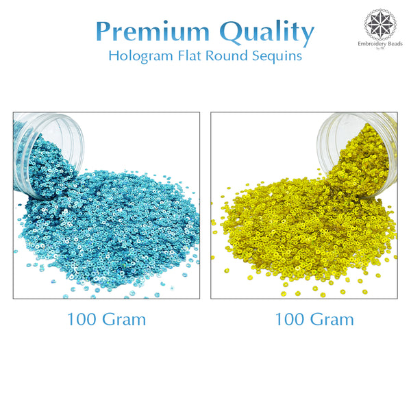 Hologram Flat Round Sequins 3mm, 200 Grams - Bottle Green + Buttercup
