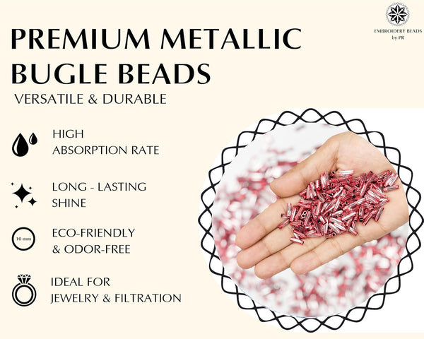 Embroidery Beads, Twisted Metallic Cylinder Shape Beads 10mm, Red (100 Pieces) Making Embroidery Craft DIY Work Jewellery