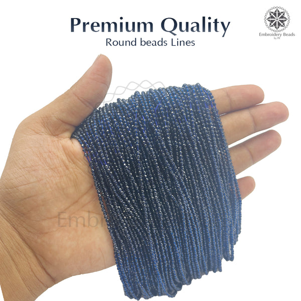 Crystal Bicone Round Beads Line | 2MM | Navy Blue 20 Lines | Per Line Approx 180 Pieces | Total Approx 3600 Pieces
