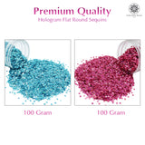 Hologram Flat Round Sequins 3mm, 200 Grams - Bottle Green + Light Pink