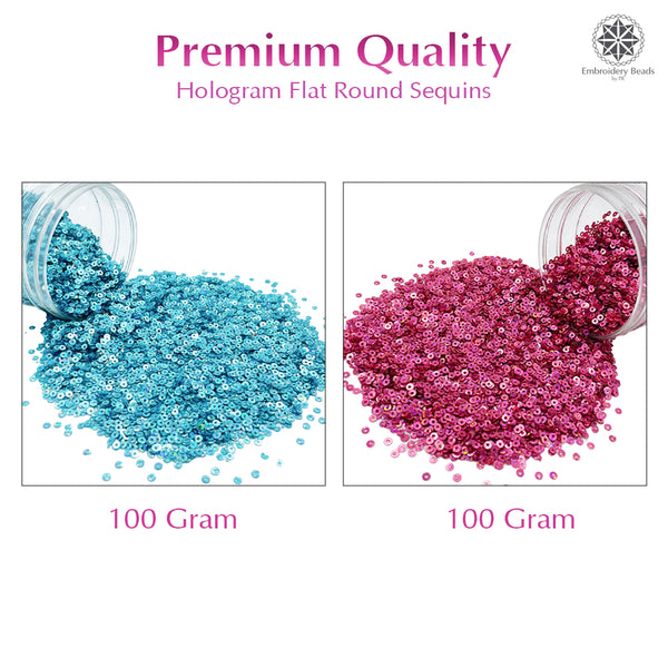 Hologram Flat Round Sequins 3mm, 200 Grams - Bottle Green + Light Pink