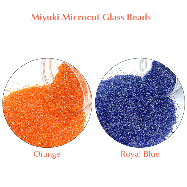 Miyuki Microcut Glass Beads Luster 1mm, Orange+Royal blue, 200 Grams