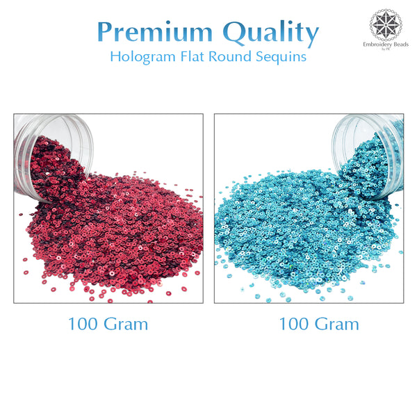 Hologram Flat Round Sequins 3mm, 200 Grams - Green + Dark Red