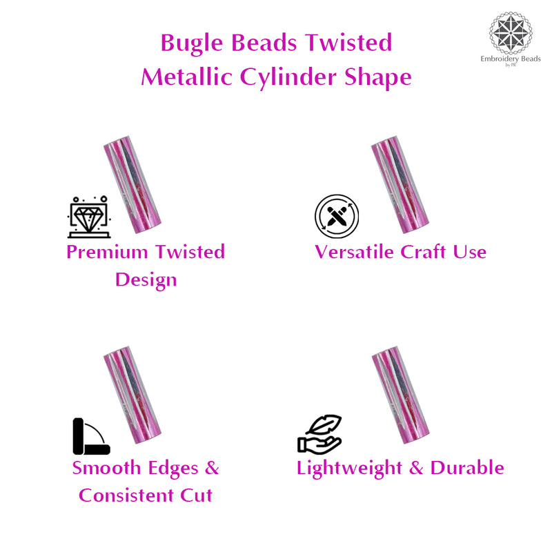 Twisted Metallic Cylinder Shape Beads 10mm, Pink (100 Pieces)