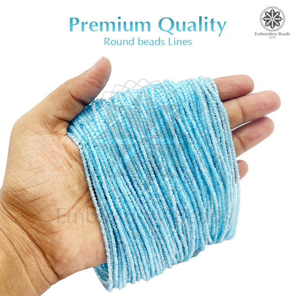 Crystal Bicone Round Beads Line | 2MM | Blue 10 Lines | Per Line Approx 180 Pieces | Total Approx 1800 Pieces