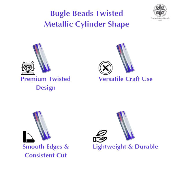 Twisted Metallic Cylinder Shape Beads 10mm, Purple (100 Pieces)