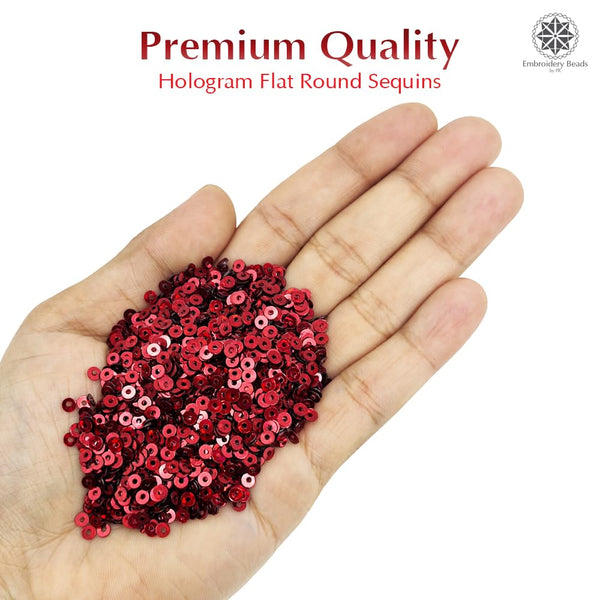 Hologram Flat Round Sequins 3mm - Dark Red