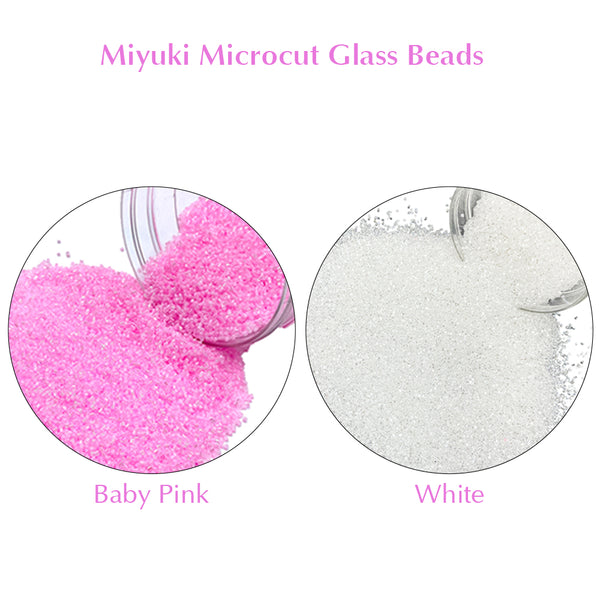 Miyuki Microcut Glass Beads Luster 1mm, Baby pink+White, 200 Grams