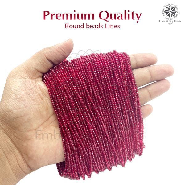 Crystal Bicone Round Beads Line | 2MM | Maroon 20 Lines | Per Line Approx 180 Pieces | Total Approx 3600 Pieces