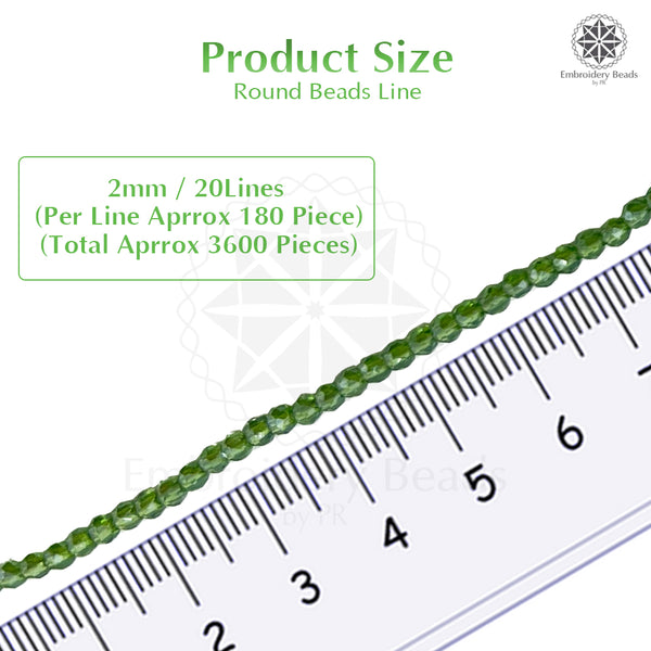 Crystal Bicone Round Beads Line | 2MM | Light Green 20 Lines | Per Line Approx 180 Pieces | Total Approx 3600 Pieces