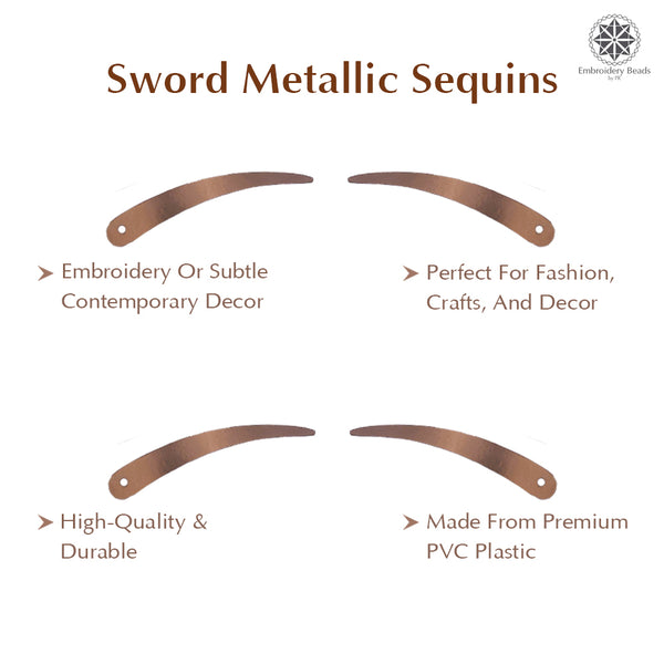 Sword Shape Metallic Sequins 34x5mm, 200 Grams - Light Brown + Hot Pink