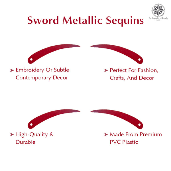 Sword Shape Metallic Sequins 34x5mm, 200 Grams - Hot Pink + Dark Red