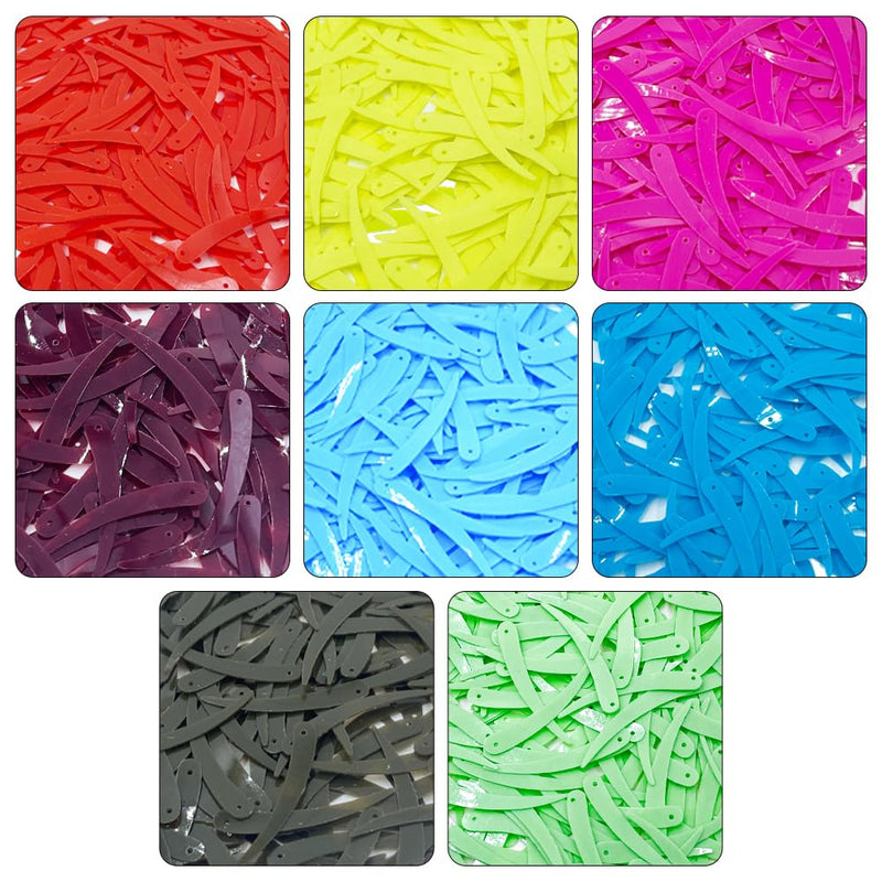 Sword Shape Flat Opaque Sequins 34x5mm - 400 Grams - Orange+Bright Yellow+Pink+Magenta+Sky Blue+Blue+Mehndi Green+Pastel Green