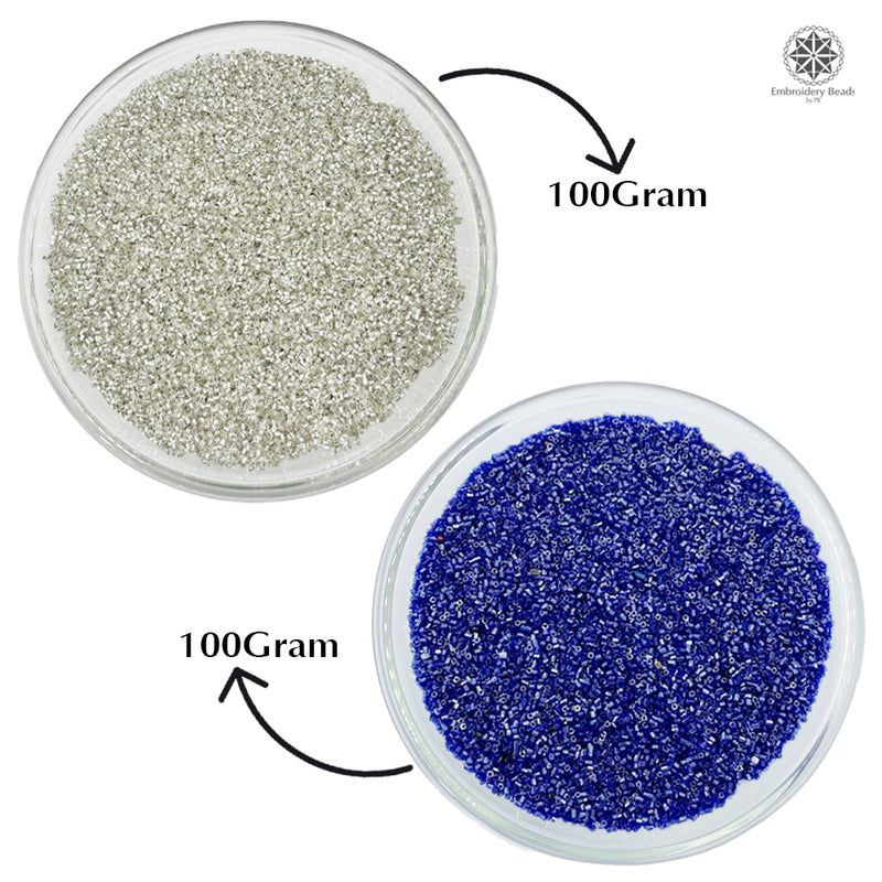 Miyuki Microcut Glass Beads Luster 1mm, Royal blue+Silver, 200 Grams