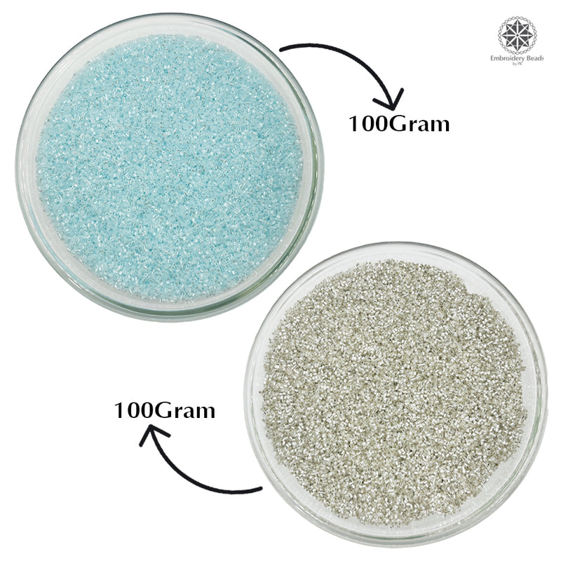 Miyuki Microcut Glass Beads Luster 1mm, Sky Blue+Silver, 200 Grams