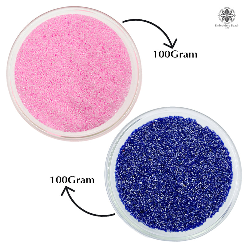 Miyuki Microcut Glass Beads Luster 1mm, Royal blue+Baby pink, 200 Grams