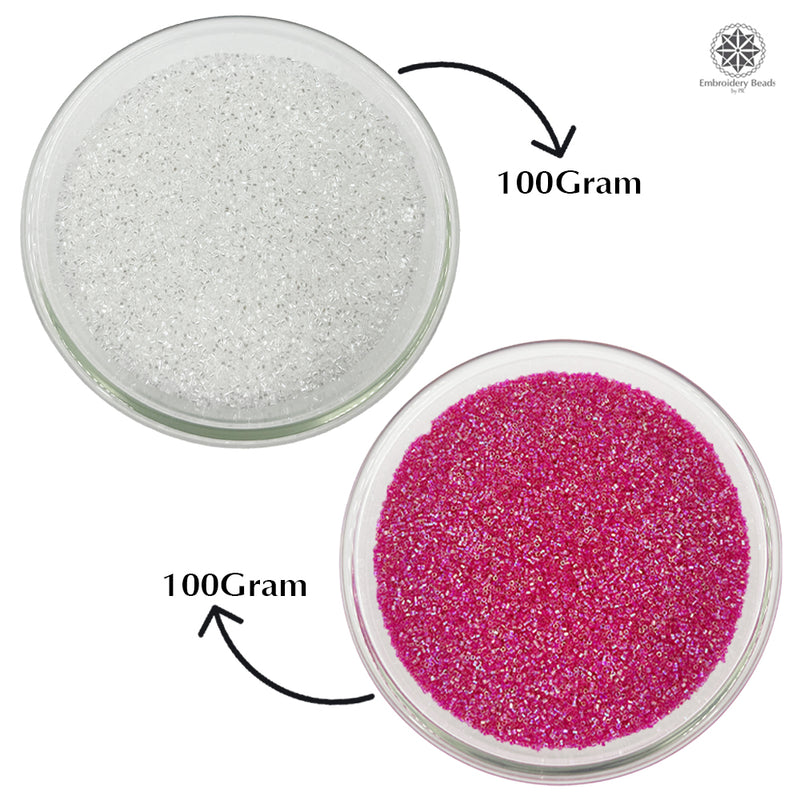 Miyuki Microcut Glass Beads Luster 1mm, Rainbow pink+White, 200 Grams